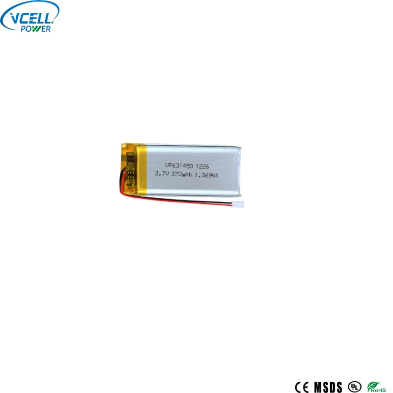 631450 3,7 V 370 mAh kapea litiumpolymeeriakku